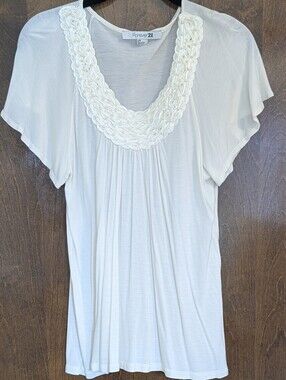 Forever 21 Cream Blouse with Pearl Neckline